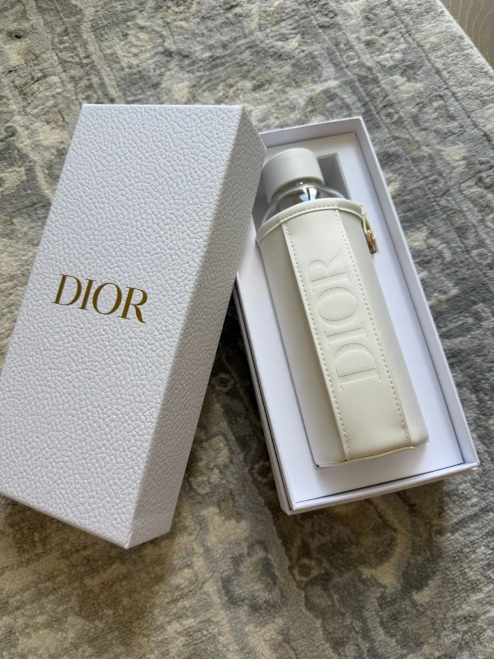 Dior White Leather Water Bottle Sleeve with Gold Hardware